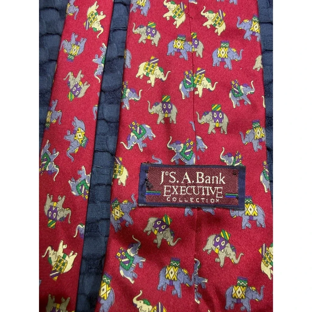 Jos A Banks Executive Collection 100% Silk Tie Hand Sewn Elephant Animal Red